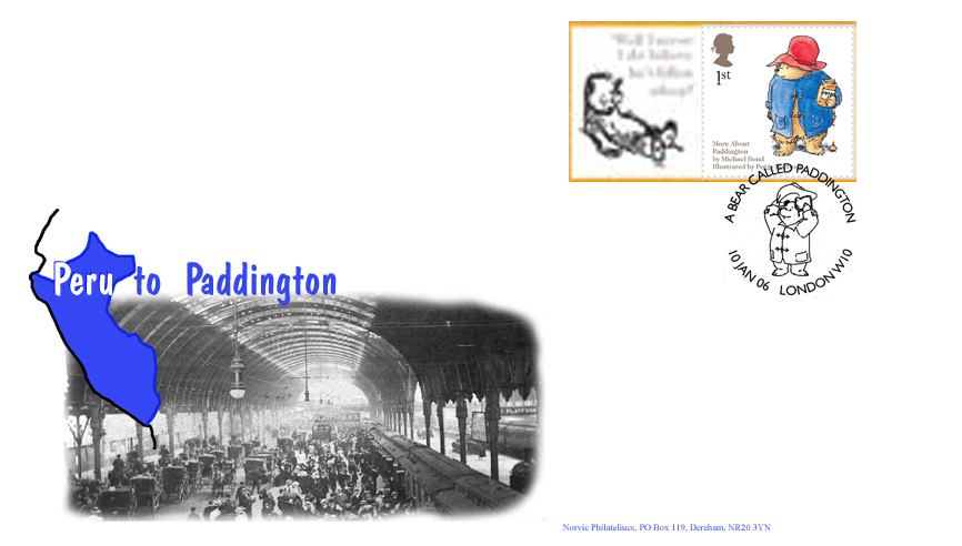 Paddington Bear Smiler single stamp on Norvic fdc.