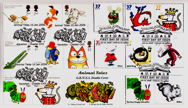 Sheridan Covers official 'Crocky Trail' cover with all 8 stamps from both GB & US sets.