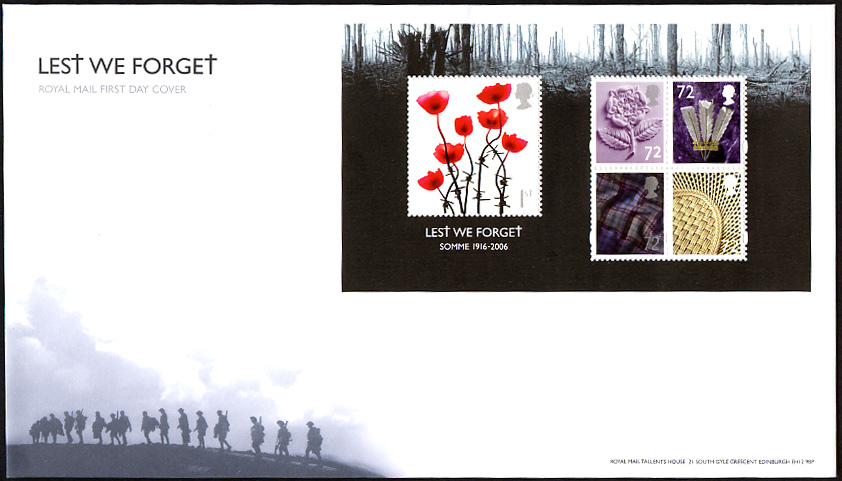 Royal Mail FDC for Lest We Forget miniature sheet.