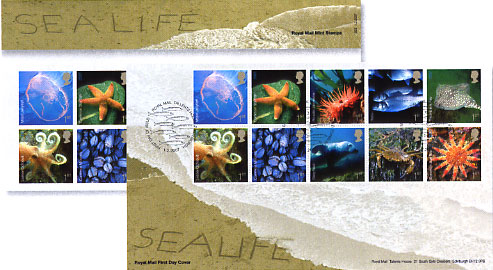Sealife stamps - Royal Mail first day cover and presentation pack.