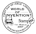 Stampex postmark showing early railway locomotive.