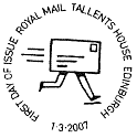 postmark illustrated with 'running' letter.