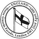 Postmark illustrated with the flag of St George and England.
