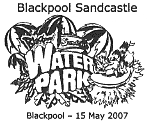 postmark showing Blackpool Sandcastle waterpark logo.