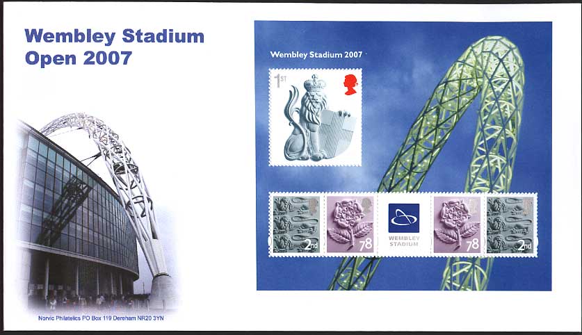 Norvic first day cover for Wembley Stadium miniature sheet issued 17 May 2007.