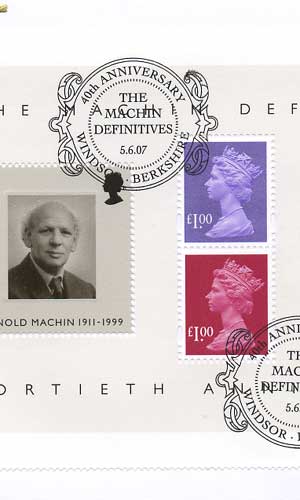 part of Machin Anniversary uncut press sheet on FDC.