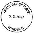 Windsor First Day of Issue postmark for Machin 40th Anniversary stamp issue 5 June 2007.