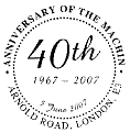 postmark with text as shown for Machin 40th Anniversary stamp issue 5 June 2007.