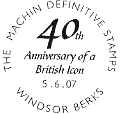 postmark with text as shown for Machin 40th Anniversary stamp issue 5 June 2007.