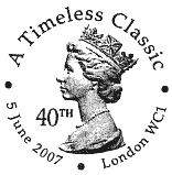 postmark illustrated with Machin head of Queen Elizabeth II for Machin 40th Anniversary stamp issue 5 June 2007.