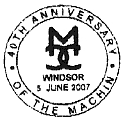 Postmark showing logo of the Machin Collectors Club, and text as shown for Machin 40th Anniversary stamp issue 5 June 2007.
