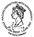 postmark with sculpted head for Machin 40th Anniversary stamp issue 5 June 2007.