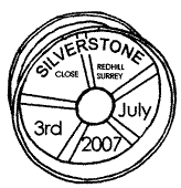 postmark showing car wheel.