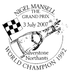 postmark showing chequered flag and champagne.