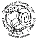 postmark showing Phil-stamp Snail in Scout Uniform.