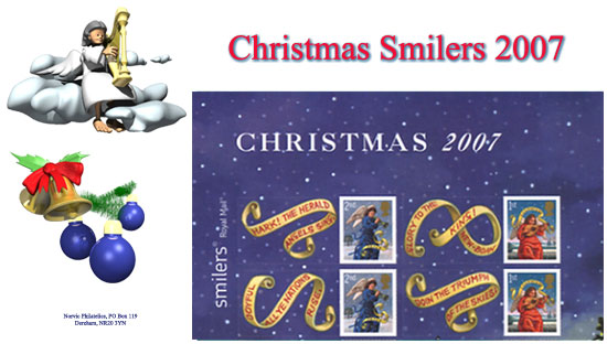 Norvic Philatelics 2007 Christmas First Day Cover 
for Smilers sheet - top left.