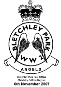 Postmark: Bletchley Park Angels wings badge.