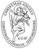 Postmark: angel playing violin.