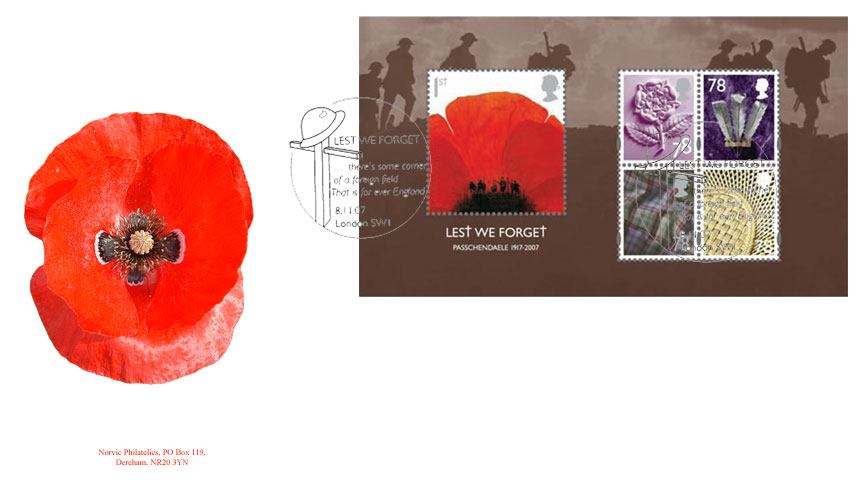 Norvic Philatelics first day cover for Lest We Forget 2006 miniature sheet.