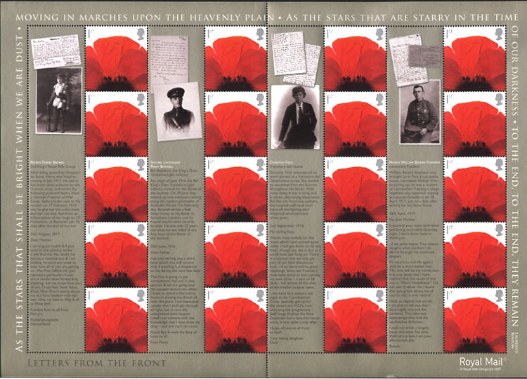 Royal Mail 'Lest We Forget' miniature sheet 9 November 2006.