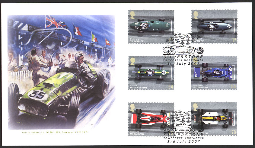Norvic first day cover for 2007 Motor Racing Grand Prix stamp set.