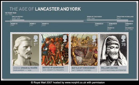 Houses of Lancaster & York Miniature sheet of 
6 British stamps.