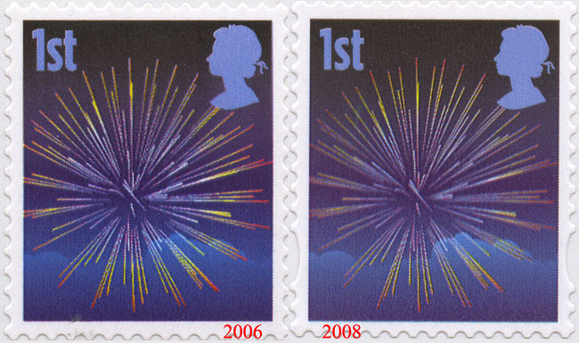comparison of 2006 & 2008 greetings stamps.
