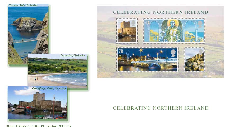 Norvic FDC for the Celebrating Northern Ireland miniature sheet issued
 11 March 2008.