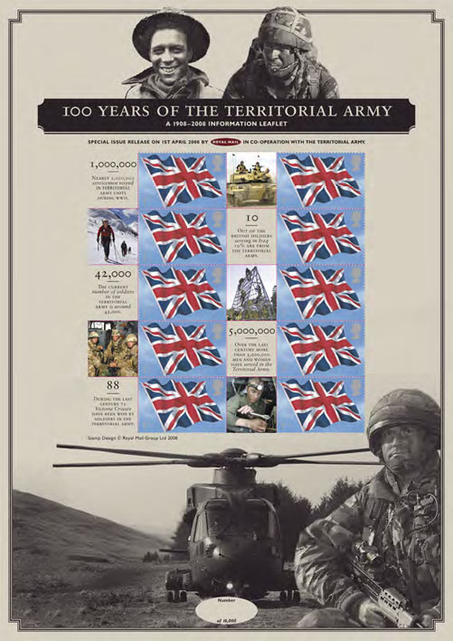 Royal Mail Commemorative Sheet to mark the Centenary of the Territorial Army.