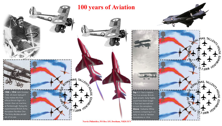 Norvic first day cover for 2008 Aviation Centenary 
Smilers Sheet.