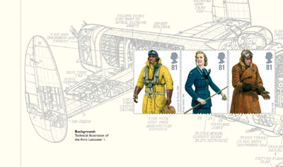 RAF prestige stamp book pane 1 with 81p Uniforms stamps.