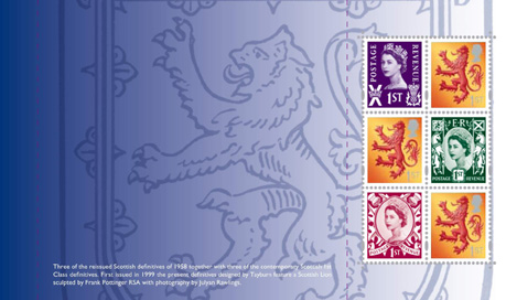 Pane 2 from 50th Anniversary of Regional Stamps PSB showing 
stamps of Scotland, Wales and Northern Irealnd.