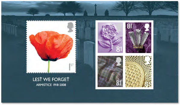 Royal Mail miniature sheet marking the 90th anniversary of 
the 1918 Armistice.
