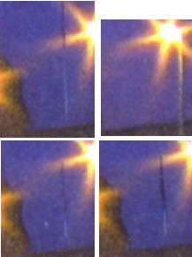 shooting star against right-most light on stamp.