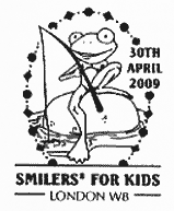 Postmark showing a frog, with a fishing rod.