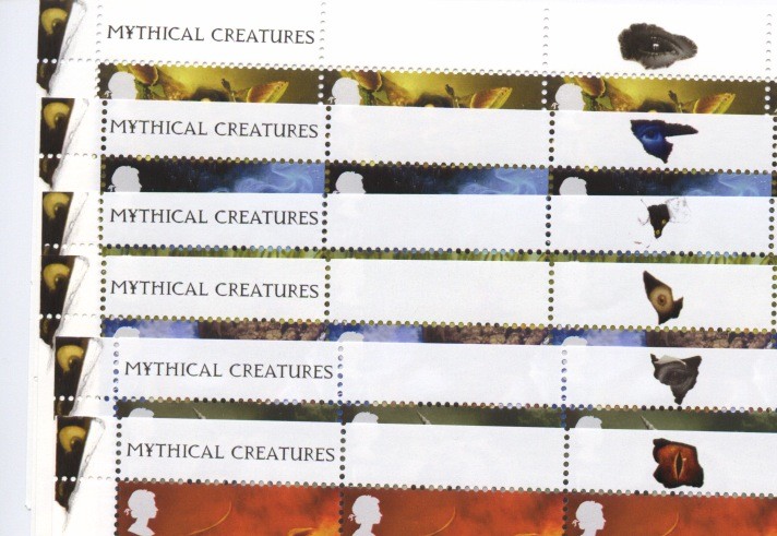 Mythical Creatures stamps sheet margins showing marginal illustrations.
