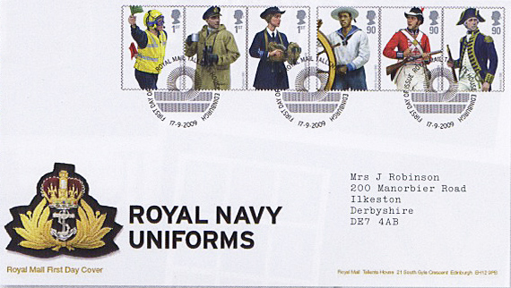First Day Cover for Royal Navy Uniforms issue.