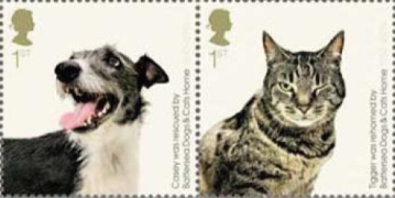 Dog & Cat stamps from Battersea Dog & Cat Home set.