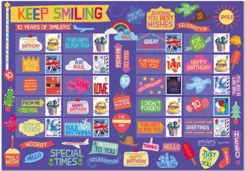 10th anniversary generic smilers stamp sheet.