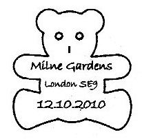 Postmark showing teddy bear.