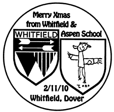 Postmark showing school badges.