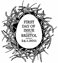 Official Bristol FD postmark for bird faststamps.