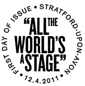 Stratford-upon-Avon FD postmark for Shakespeare stamps.