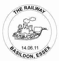 Postmark showing cartoon steam locomotive.