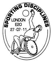 Postmark showing Wheelchair basketball player.