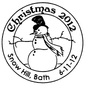 Postmark showing a snowman.