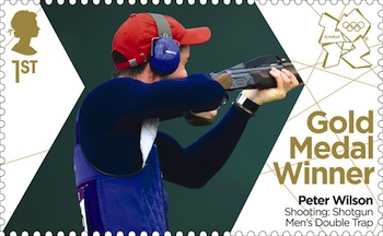 Gold medal stamp Peter Wilson men's shooting.