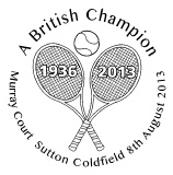 Postmark showing tennis rackets and ball.