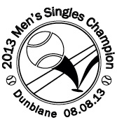 Dunblane 1st day postmark showing tennis ball.