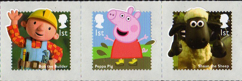 Three of 12 stamps in Classic Children's TV series.